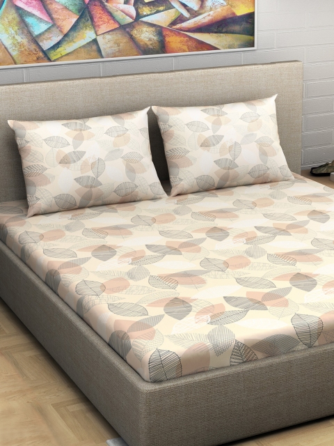 

Divine Casa Beige & Peach-Coloured Abstract Flat 180 TC Cotton 1 Extra Large Bedsheet with 2 Pillow Covers