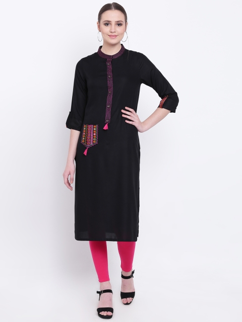 

Jashn Women Black Embroidered Detail Straight Kurta