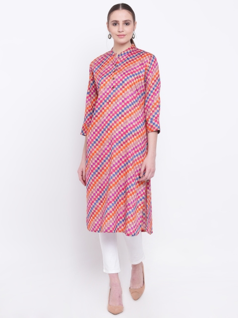 

Jashn Women Multicoloured Checked Straight Kurta, Multi