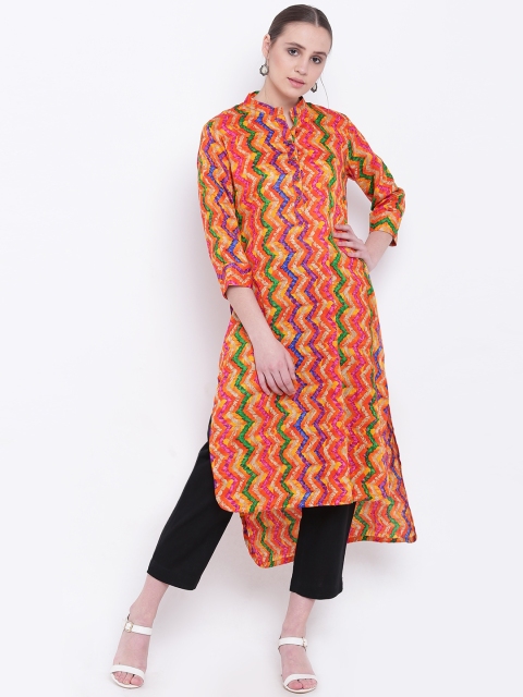 

Jashn Women Orange Printed Straight High-Low Kurta