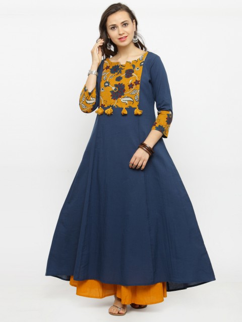 

Varanga Women Blue & Mustard Printed Kurta with Palazzos