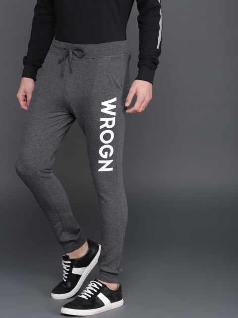 

WROGN Men Charcoal Regular Fit Printed Joggers