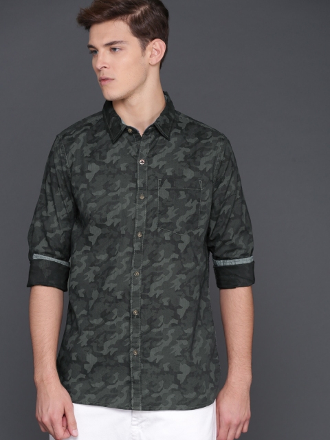

WROGN Men Black & Charcoal Grey Smart Regular Fit Camouflage Print Casual Shirt