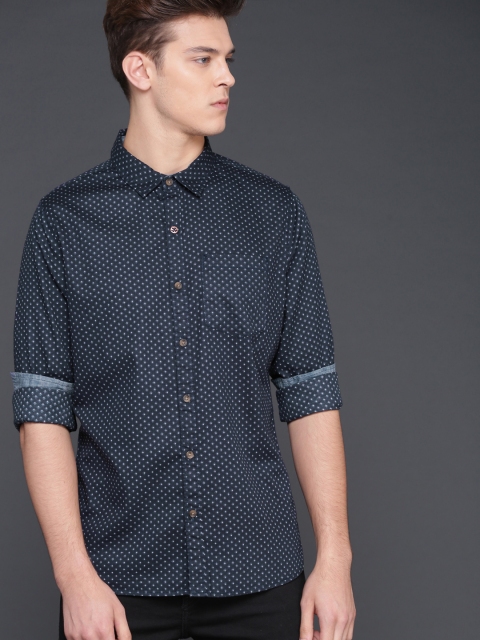 

WROGN Men Navy Slim Fit Printed Casual Shirt, Navy blue