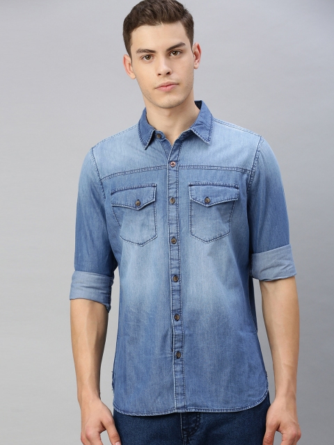 

WROGN Men Blue Slim Fit Washed Denim Casual Shirt