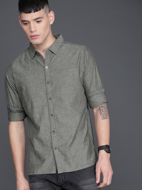 

WROGN Men Grey Slim Fit Self Design Casual Shirt
