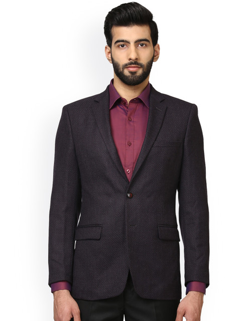 

Raymond Black & Maroon Self-Design Regular Fit Single-Breasted Formal Blazer