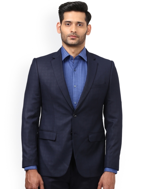 

Raymond Navy Checked Slim Fit Single-Breasted Formal Blazer, Navy blue