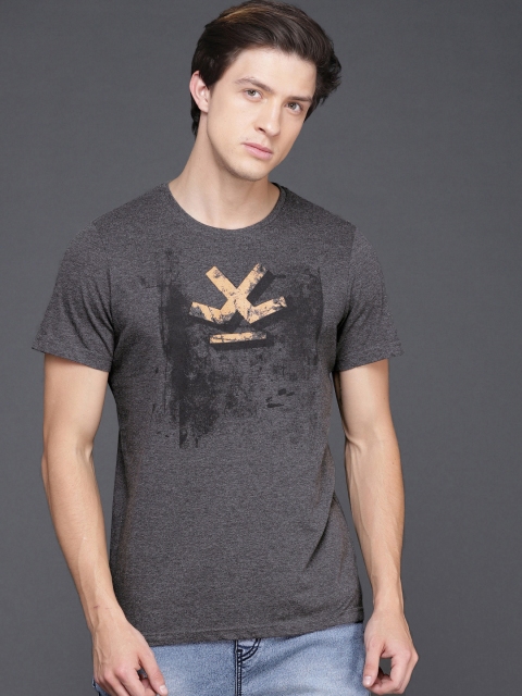 

WROGN Men Charcoal Grey Printed Round Neck T-shirt