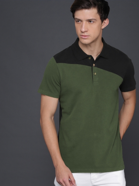 

WROGN Men Green & Black Colourblocked Polo T-shirt