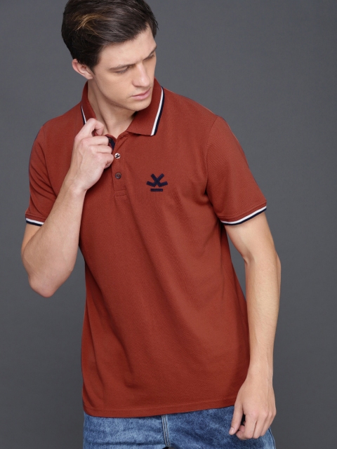 

WROGN Men Rust Red Solid Polo T-shirt