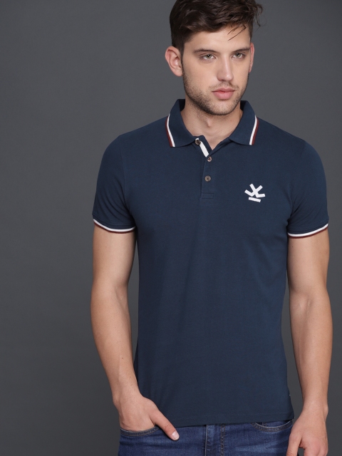 

WROGN Men Navy Blue Solid Polo T-shirt
