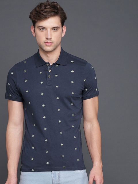 

WROGN Men Navy Blue Printed Polo Collar T-shirt