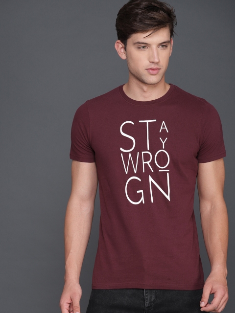 

WROGN Men Maroon Printed Round Neck T-shirt