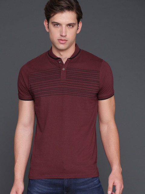 

WROGN Men Maroon Striped Polo Collar T-shirt