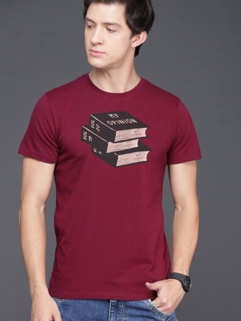 

WROGN Men Maroon Printed Round Neck T-shirt