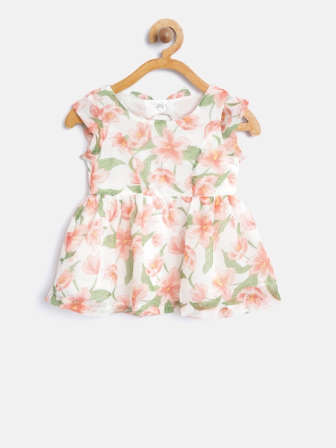 

Gini and Jony Girls White & Peach-Coloured Floral Print Fit & Flare Dress