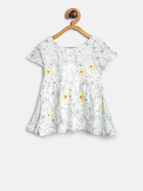 

Palm Tree Girls White & Green Printed & Sequinned Detail Fit and Flare Dress