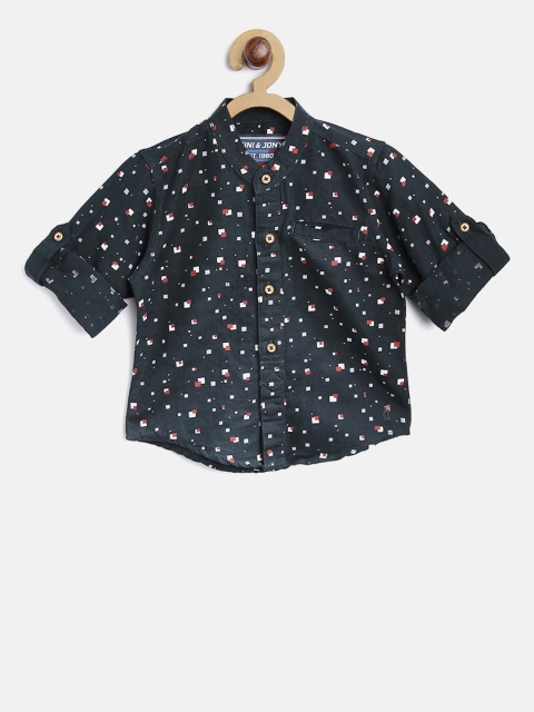 

Gini and Jony Boys Navy Blue Regular Fit Printed Casual Shirt