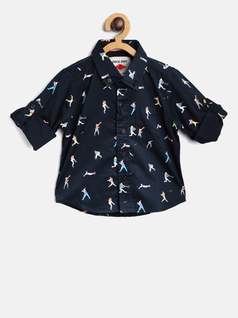 

Gini and Jony Boys Navy Blue Regular Fit Printed Casual Shirt