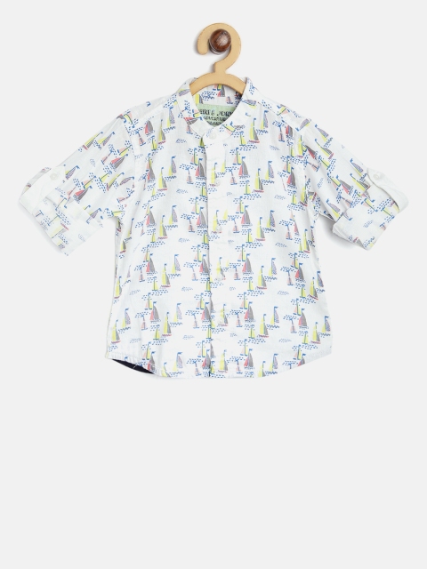 

Gini and Jony Boys White & Yellow Regular Fit Printed Casual Shirt