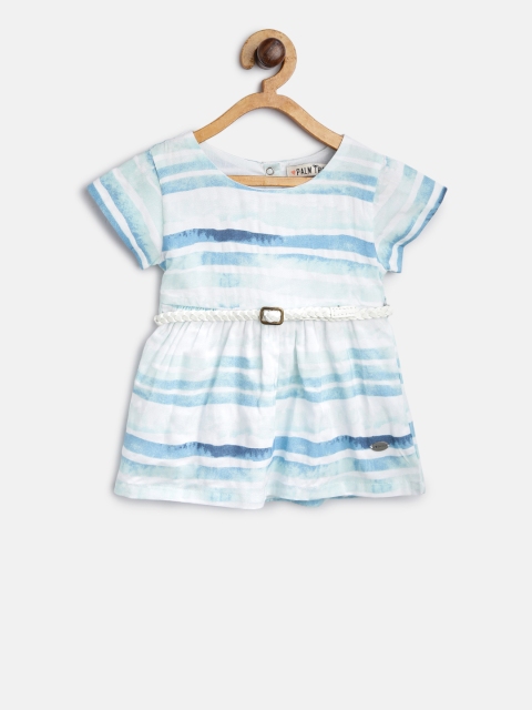 

Palm Tree Girls White & Blue Striped Fit and Flare Dress