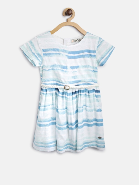

Palm Tree Girls White & Blue Striped Fit and Flare Dress
