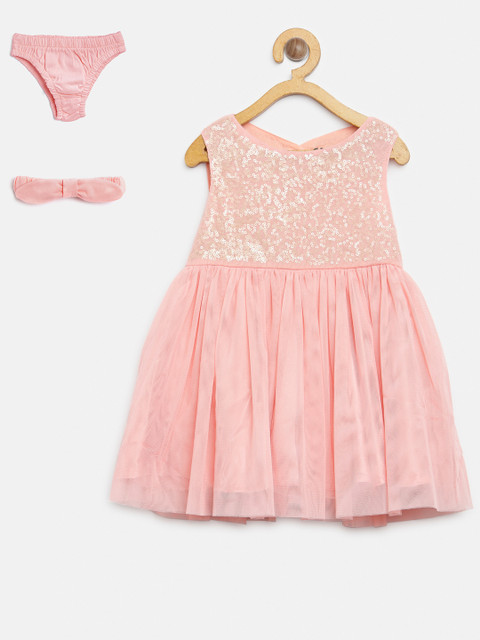 

Gini and Jony Girls Peach-Coloured Embellished Fit and Flare Dress