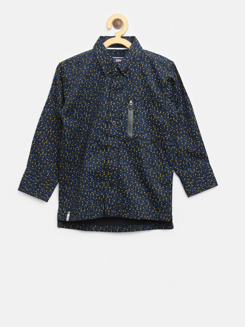 

Gini and Jony Boys Navy Blue Regular Fit Printed Casual Shirt