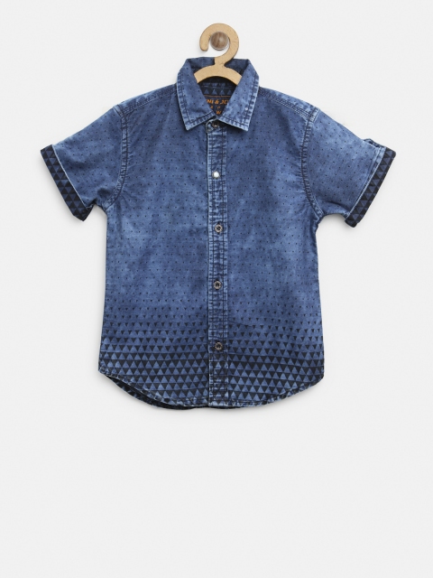 

Gini and Jony Boys Blue Regular Fit Printed Chambray Shirt