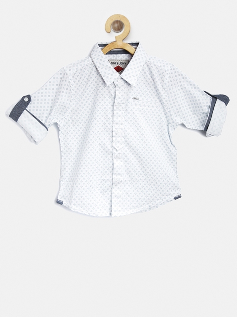 

Gini and Jony Boys White & Blue Regular Fit Printed Casual Shirt