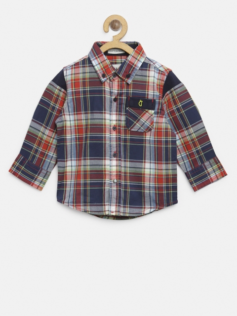 

Gini and Jony Boys Navy Blue & Red Regular Fit Checked Casual Shirt