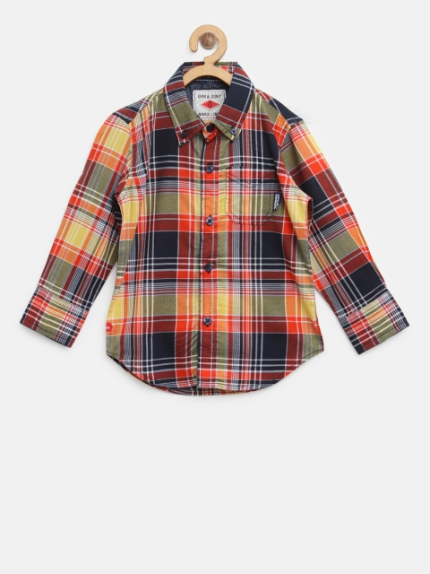 

Gini and Jony Boys Navy Blue & Yellow Regular Fit Checked Casual Shirt