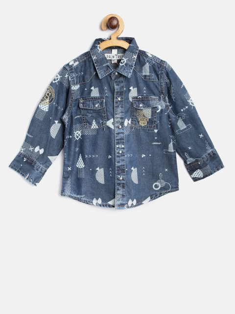 

Palm Tree Boys Blue Printed Denim Shirt