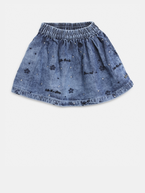 

Gini and Jony Blue Denim Embroidered A-Line Pure Cotton Skirt