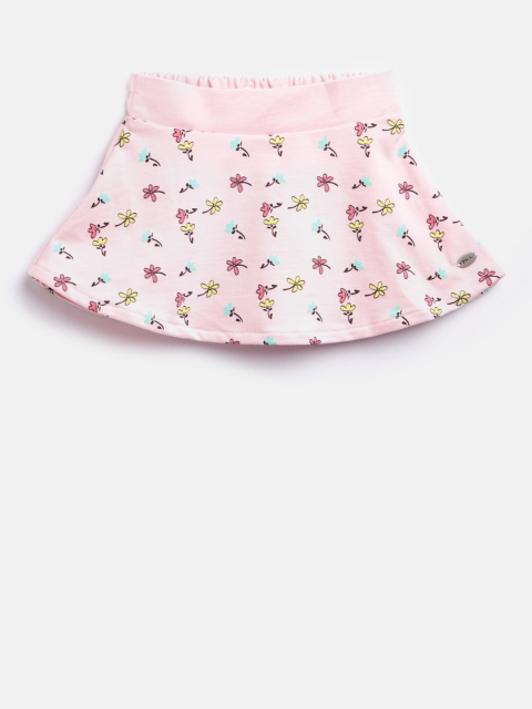 

Palm Tree Girls Pink Floral Print A-Line Pure Cotton Skirt