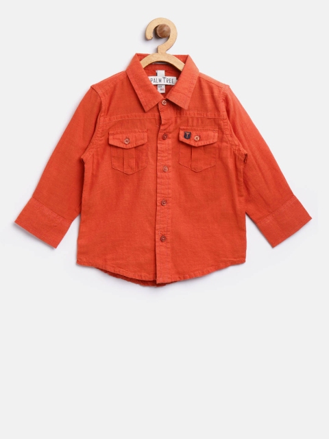 

Palm Tree Boys Rust Orange Regular Fit Solid Casual Shirt