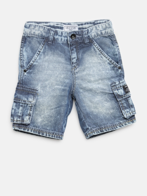 

Gini and Jony Boys Blue Solid Classic Fit Denim Cargo Shorts