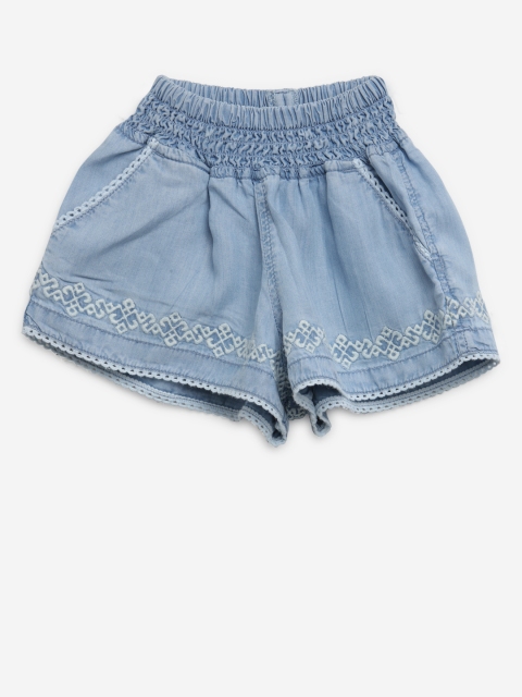 

Gini and Jony Girls Blue Solid Chambray Shorts