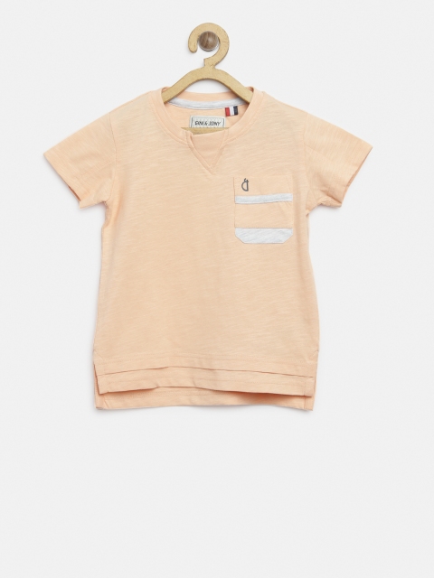 

Gini and Jony Boys Peach-Coloured Solid Round Neck T-shirt