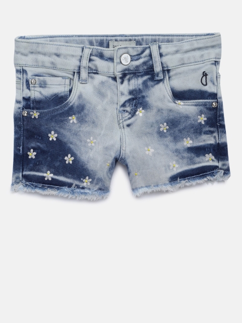 

Gini and Jony Girls Blue Embellished Washed Regular Fit Denim Shorts