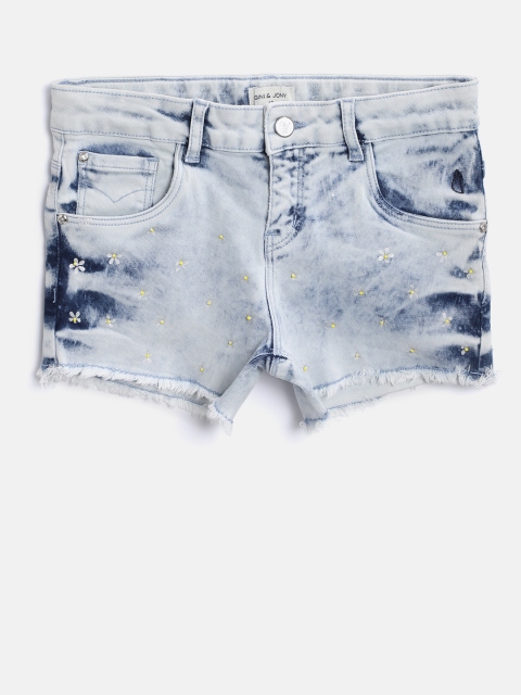 

Gini and Jony Girls Blue Washed Printed Regular Fit Denim Shorts