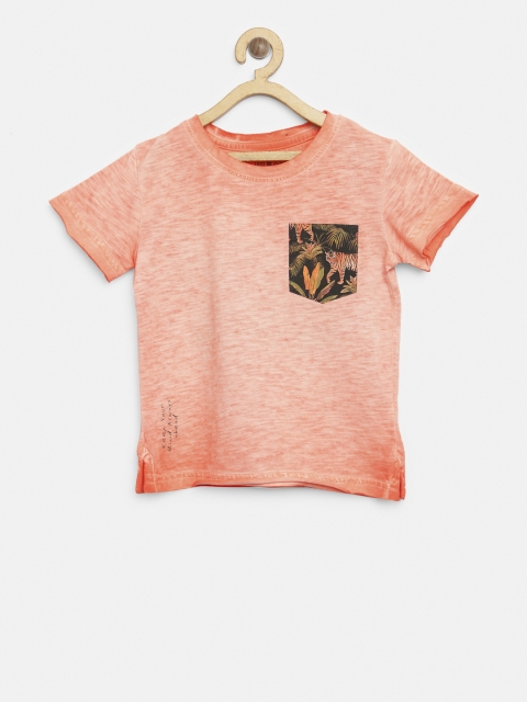 

Gini and Jony Boys Peach-Coloured Solid Round Neck T-shirt