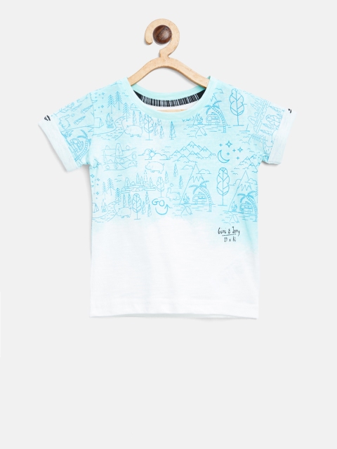 

Gini and Jony Boys White Printed Round Neck T-shirt, Blue