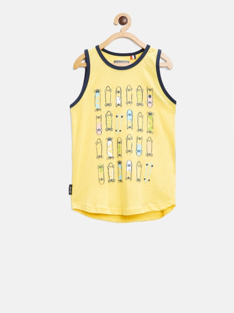 

Gini and Jony Boys Yellow Printed Sleeveless Round Neck T-shirt