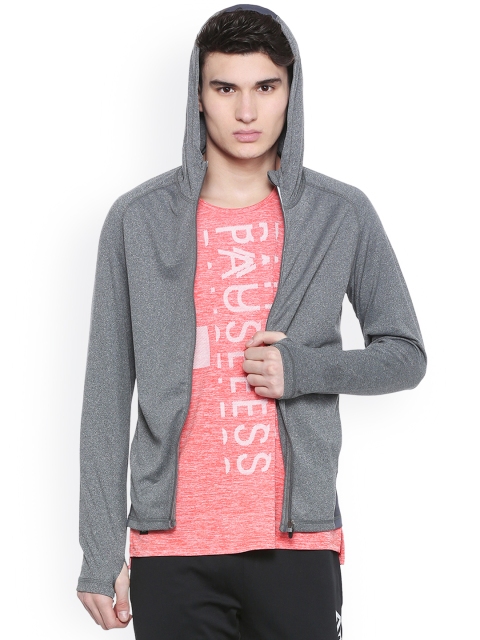 

People Men Grey Solid Open Front Hooded Jacket
