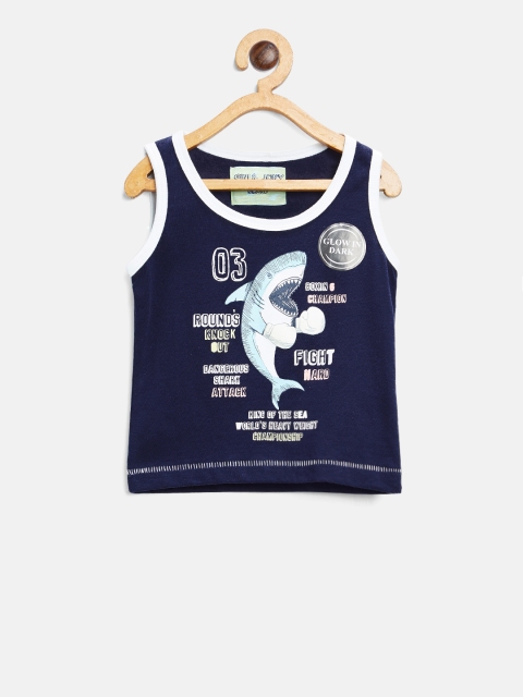 

Gini and Jony Boys Navy Blue Printed Sleeveless Round Neck T-shirt