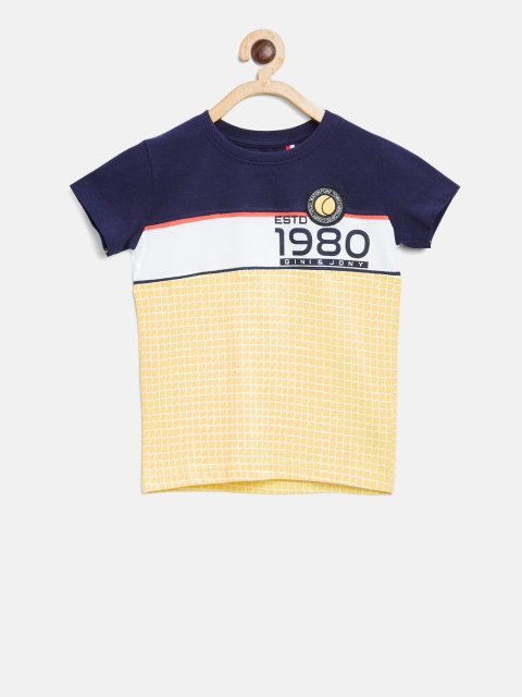 

Gini and Jony Boys Yellow Checked Round Neck T-shirt