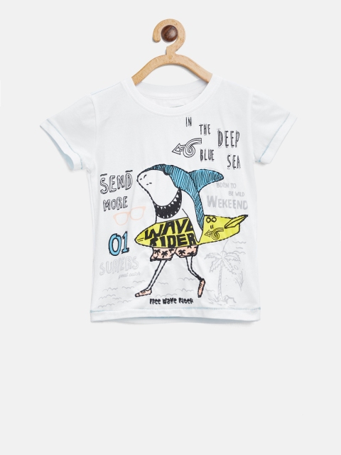 

Gini and Jony Boys White Printed Round Neck T-shirt