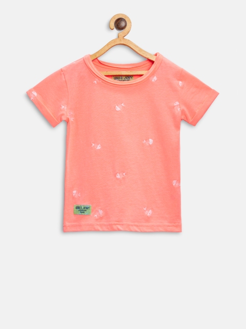 

Gini and Jony Boys Coral Pink Self Design Round Neck T-shirt